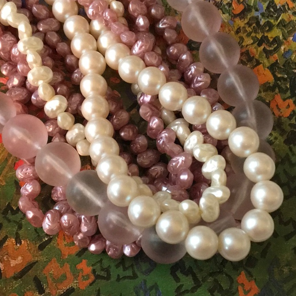 Pink Faux Freshwater Pearls Matte Frosted Barbie Beads Necklace Vintage - Picture 7 of 8